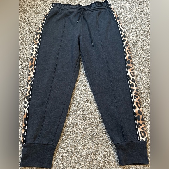 PINK Victoria's Secret Pants - PINK Victoria's Secret Black Joggers with Leopard Trim